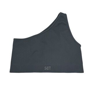 SET active One-Shoulder Gray Ribbed tank top sports bra size XS